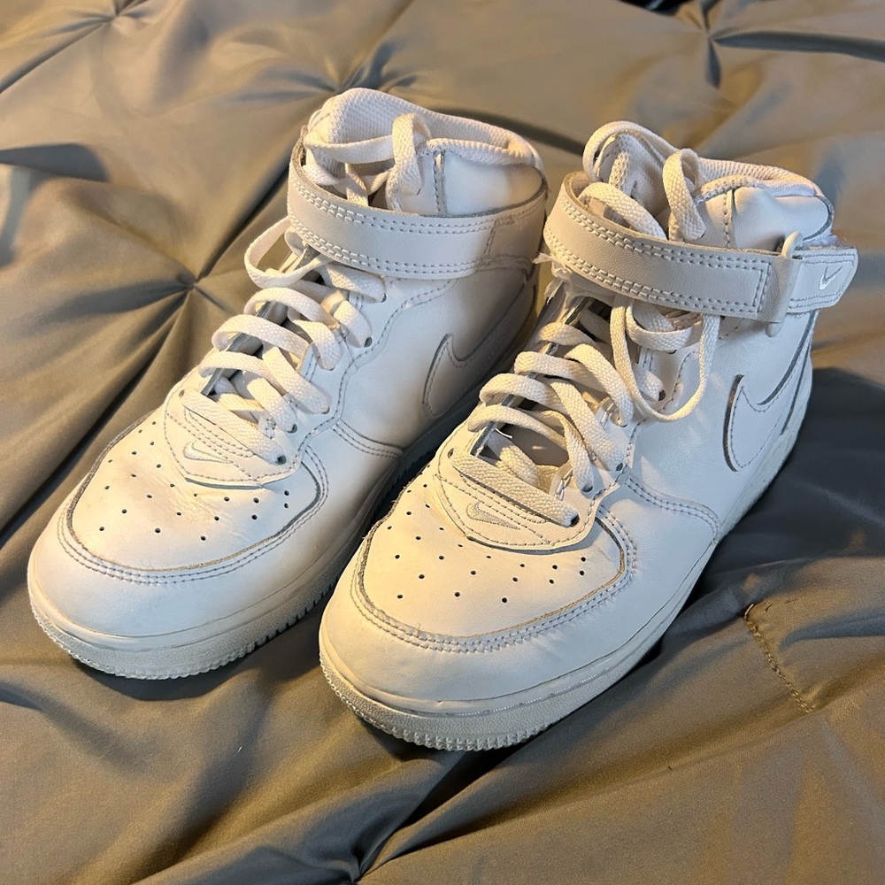 Nike Shoes Youth Kids 3Y Force 1 Mid Sneakers White Leather Casual‎ DH2934-111
